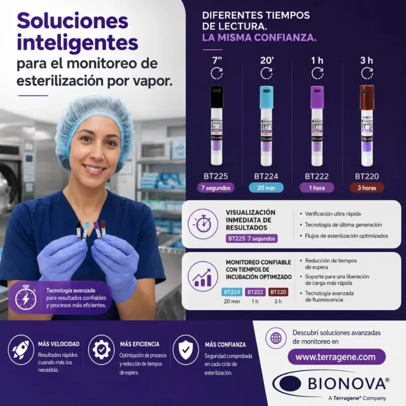 Infografía de Bionova sobre indicadores para el monitoreo de esterilización por vapor