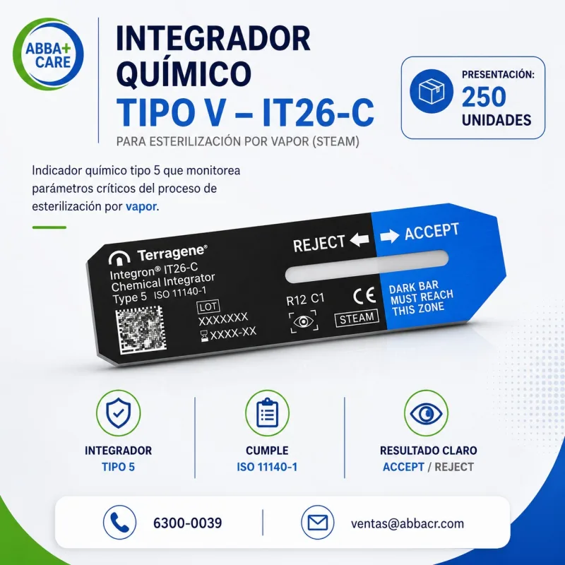 Ficha del integrador químico tipo 5 Terragene Integron IT26-C para esterilización por vapor